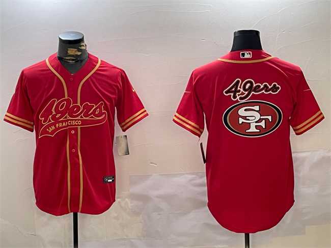 Men%27s San Francisco 49ers Team Big Logo Red Cool Base Stitched Baseball Jersey